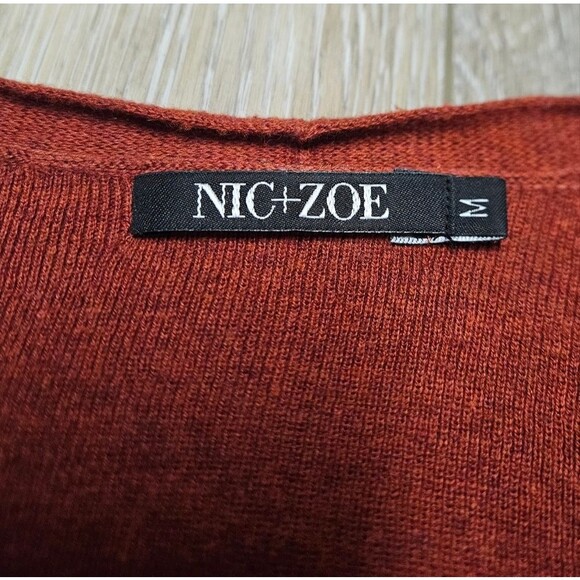 Nic+Zoe Wrap Cardigan Sweater V Neck Rust Red Women's Medium Business Casual - Picture 5 of 9